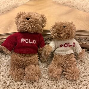 Vintage Polo Ralph Lauren 2002 Teddy Bears Plush Set of 2 Red and Tan Sweaters
